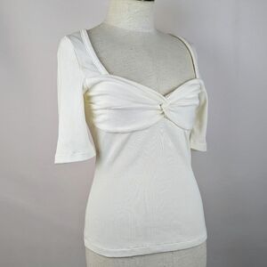 Citizens of Humanity Parie Twist Top Elbow Sleeves Sweetheart Neck Milque M NWT